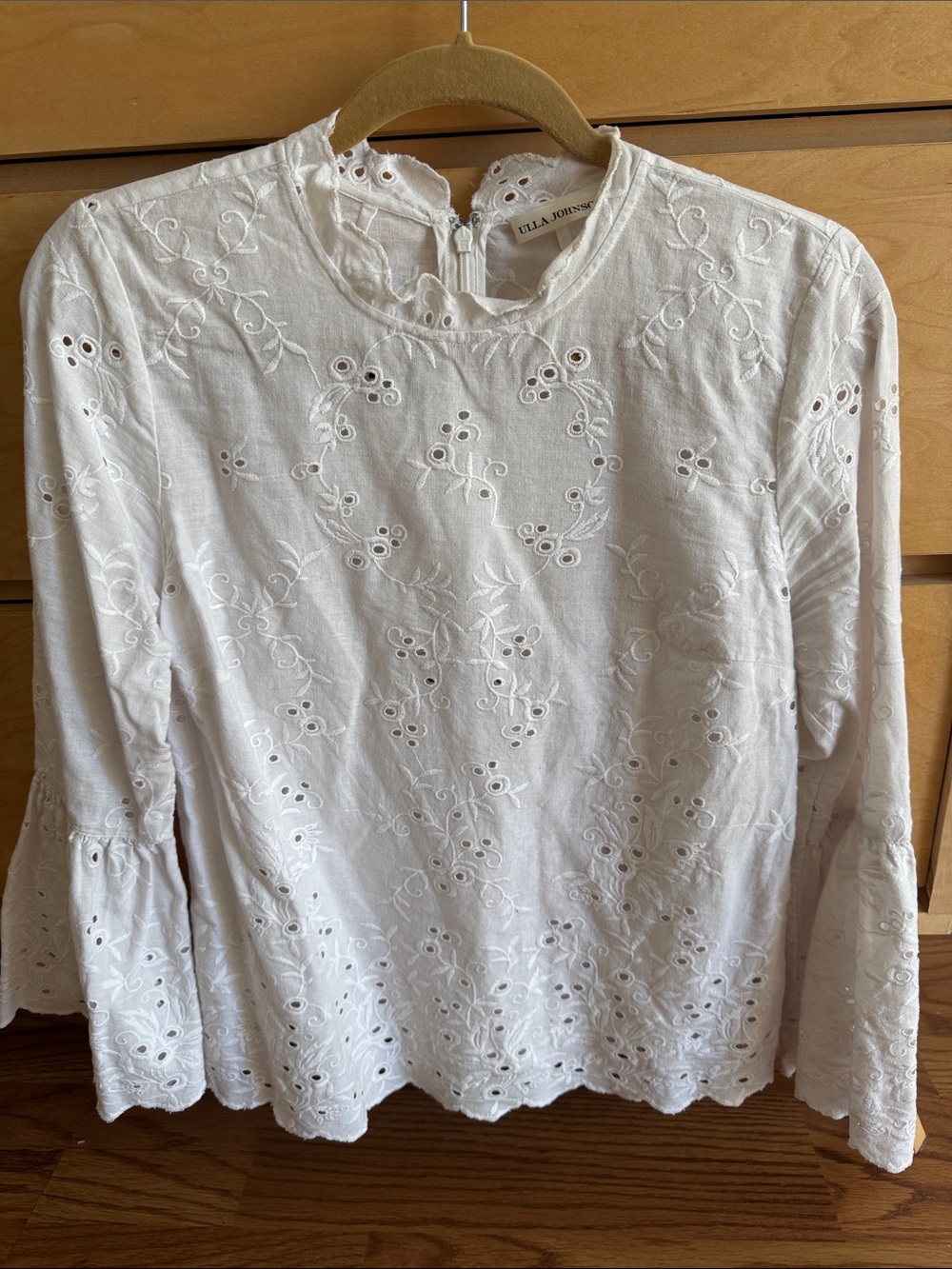 Ulla Johnson White Linen/Cotton Eyelet Embroidered Shirt w/Bello Sleeves Sz M/6
